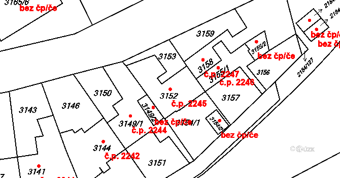 Předměstí 2245, Opava na parcele st. 3152 v KÚ Opava-Předměstí, Katastrální mapa