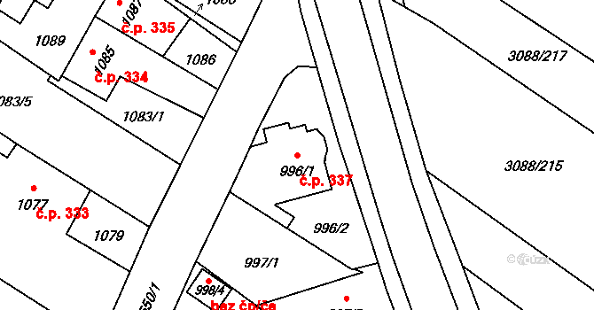 Hlučín 337 na parcele st. 996/1 v KÚ Hlučín, Katastrální mapa