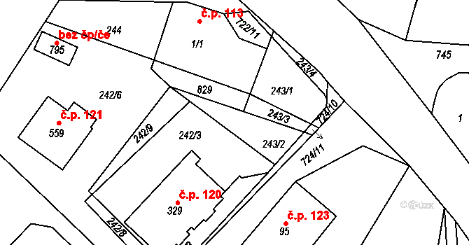 Kamenice 46145168 na parcele st. 243/2 v KÚ Ládví, Katastrální mapa