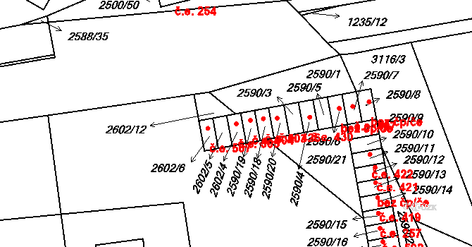 Hustopeče 505 na parcele st. 2602/4 v KÚ Hustopeče u Brna, Katastrální mapa