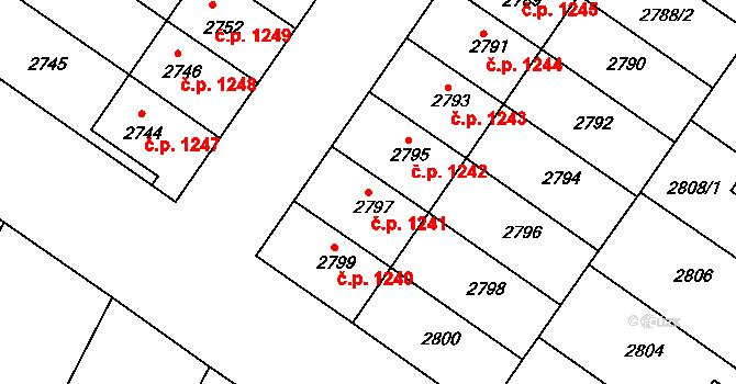 Hluk 1241 na parcele st. 2797 v KÚ Hluk, Katastrální mapa