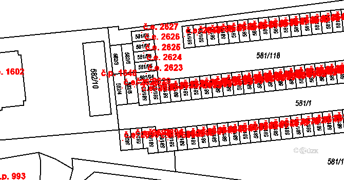 Bludovice 2621,2633, Havířov na parcele st. 581/90 v KÚ Bludovice, Katastrální mapa