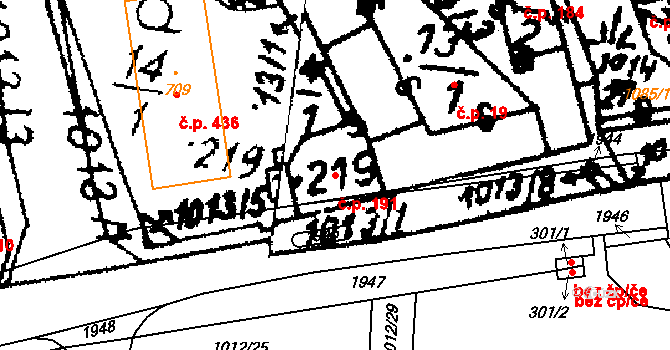 Hrochův Týnec 191 na parcele st. 219 v KÚ Hrochův Týnec, Katastrální mapa