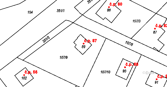 Škrovád 87, Slatiňany na parcele st. 89 v KÚ Škrovád, Katastrální mapa