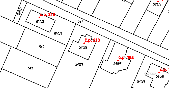 Horákov 213, Mokrá-Horákov na parcele st. 540/9 v KÚ Horákov, Katastrální mapa