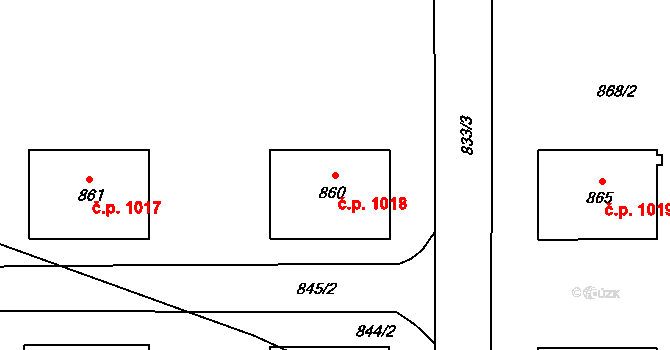 Stonava 1018 na parcele st. 860 v KÚ Stonava, Katastrální mapa