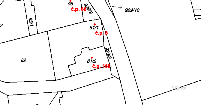 Olovnice 168 na parcele st. 61/2 v KÚ Olovnice, Katastrální mapa