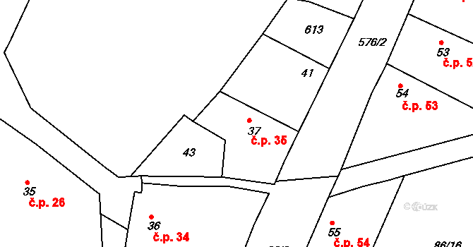 Korycany 35, Neratovice na parcele st. 37 v KÚ Korycany, Katastrální mapa