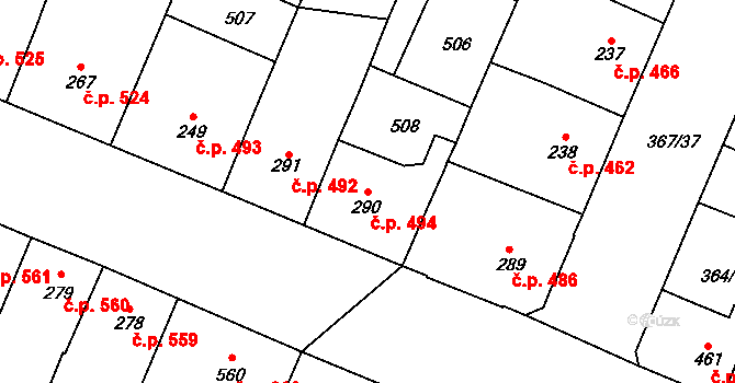 Kralupy nad Vltavou 494 na parcele st. 290 v KÚ Lobeč, Katastrální mapa