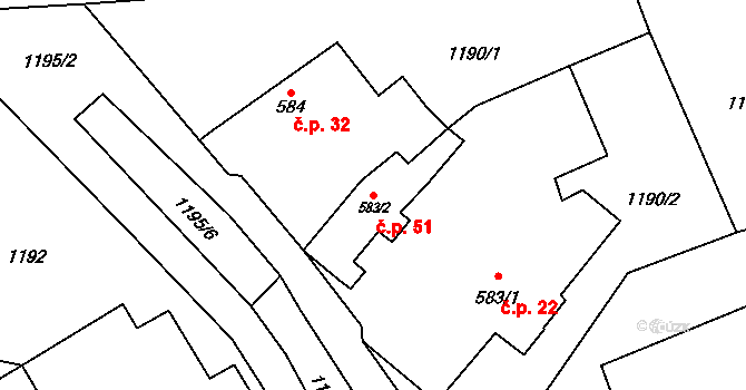 Jezbiny 51, Jaroměř na parcele st. 583/2 v KÚ Jezbiny, Katastrální mapa