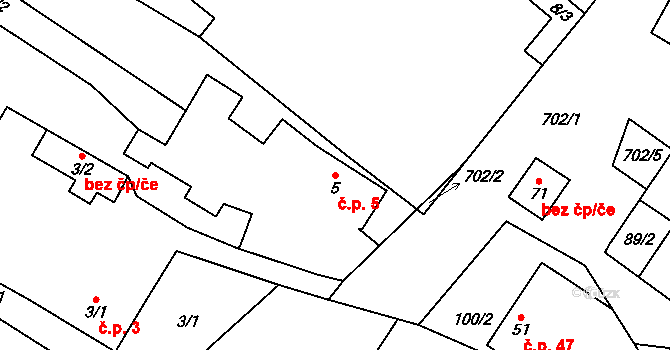 Semonice 5, Jaroměř na parcele st. 5 v KÚ Semonice, Katastrální mapa