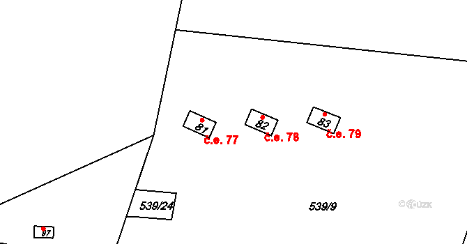 Hoděšovice 78, Býšť na parcele st. 82 v KÚ Hoděšovice, Katastrální mapa