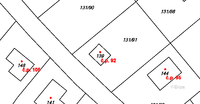 Borek 92 na parcele st. 139 v KÚ Borek, Katastrální mapa