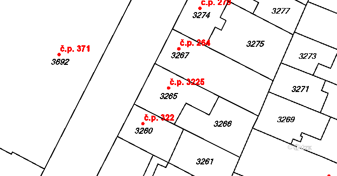 Žabovřesky 3225, Brno na parcele st. 3265 v KÚ Žabovřesky, Katastrální mapa