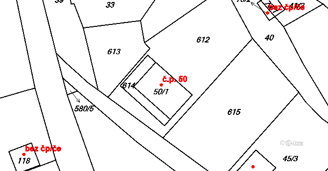 Hubenov 50, Borotice na parcele st. 50/1 v KÚ Hubenov u Borotic, Katastrální mapa
