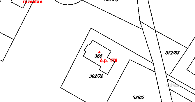 Písková Lhota 179 na parcele st. 366 v KÚ Písková Lhota, Katastrální mapa