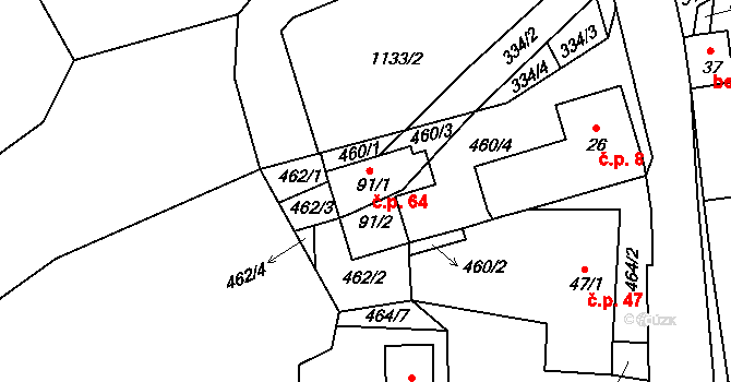 Chvalovice 64 na parcele st. 91/1 v KÚ Chvalovice u Netolic, Katastrální mapa