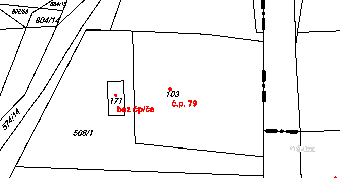Hájov 79, Příbor na parcele st. 103 v KÚ Hájov, Katastrální mapa