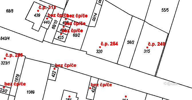 Kolešovice 254 na parcele st. 320 v KÚ Kolešovice, Katastrální mapa
