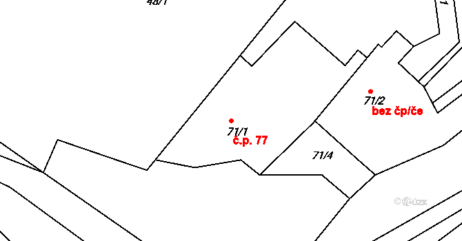 Merklín 77 na parcele st. 71/1 v KÚ Merklín u Přeštic, Katastrální mapa