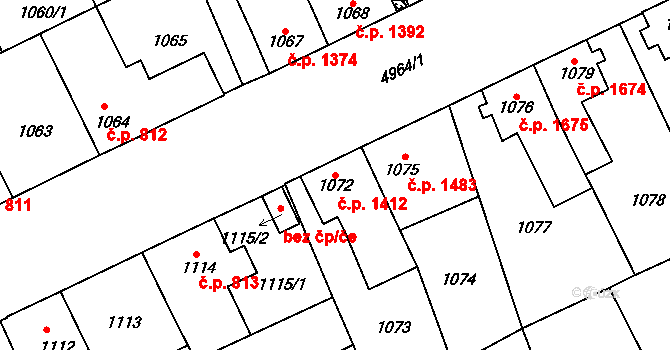 Louny 1412 na parcele st. 1072 v KÚ Louny, Katastrální mapa