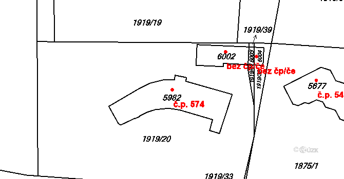 Horní Předměstí 574, Trutnov na parcele st. 5982 v KÚ Trutnov, Katastrální mapa