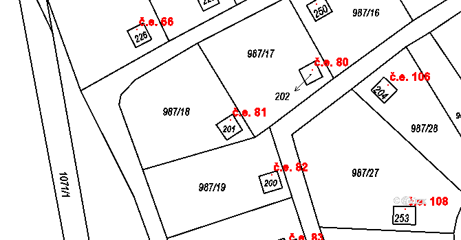 Veltěže 81 na parcele st. 201 v KÚ Veltěže, Katastrální mapa