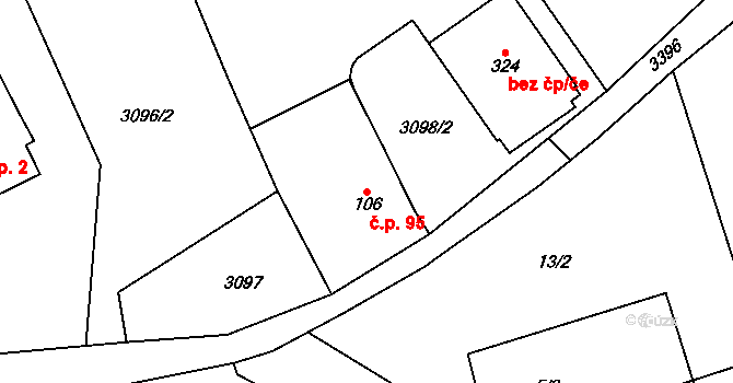Dlouhá Ves 95, Rychnov nad Kněžnou na parcele st. 106 v KÚ Dlouhá Ves u Rychnova nad Kněžnou, Katastrální mapa