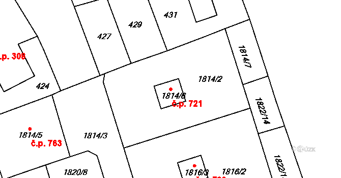 Dobruška 721 na parcele st. 1814/6 v KÚ Dobruška, Katastrální mapa