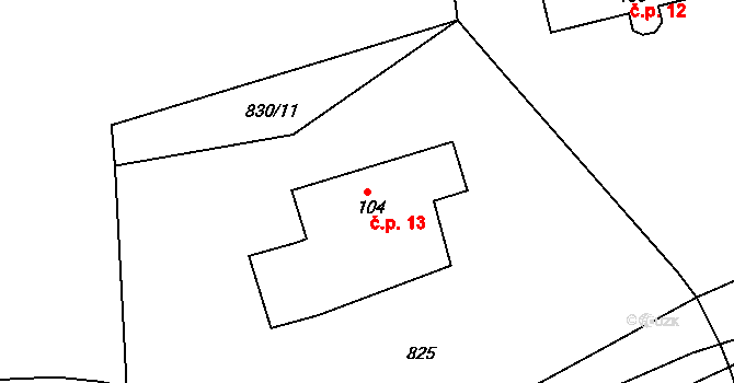 Nouzov 13, Litíč na parcele st. 104 v KÚ Litíč, Katastrální mapa