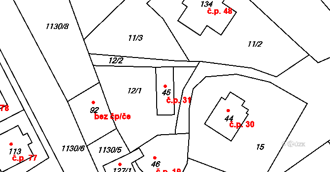 Cvrčovice 31, Zdounky na parcele st. 45 v KÚ Cvrčovice u Zdounek, Katastrální mapa