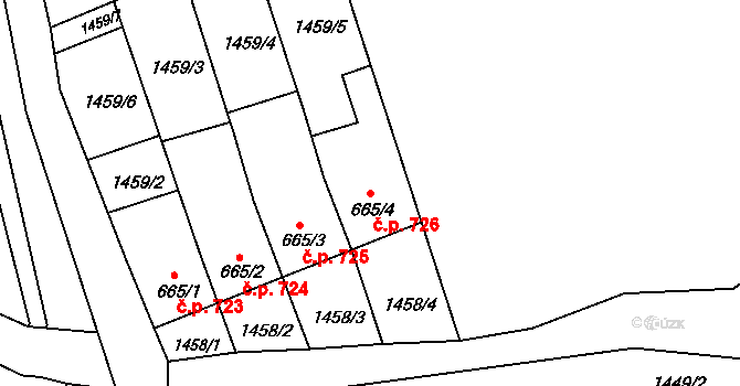 Kroměříž 726 na parcele st. 665/4 v KÚ Kroměříž, Katastrální mapa