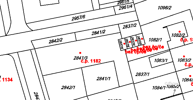 Holešov 1182 na parcele st. 2841/3 v KÚ Holešov, Katastrální mapa
