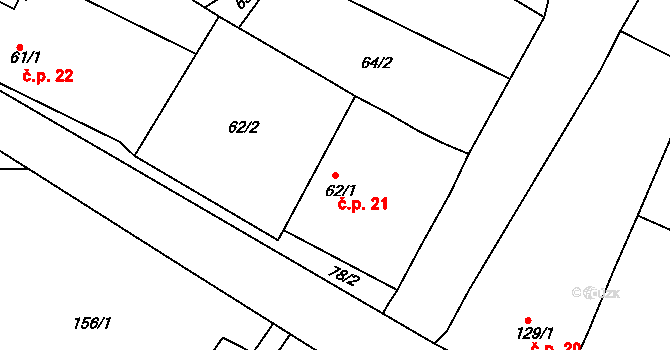 Čejkovice 21 na parcele st. 62/1 v KÚ Čejkovice u Znojma, Katastrální mapa