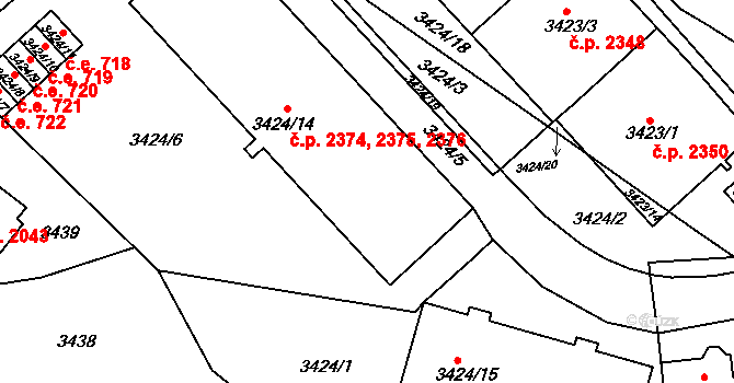 Znojmo 2374,2375,2376 na parcele st. 3424/14 v KÚ Znojmo-město, Katastrální mapa