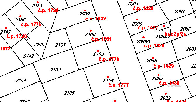 Přerov I-Město 1778, Přerov na parcele st. 2103 v KÚ Přerov, Katastrální mapa
