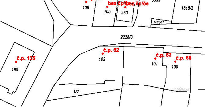 Hranice III-Velká 62, Hranice na parcele st. 102 v KÚ Velká u Hranic, Katastrální mapa
