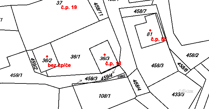 Štipoklasy 18 na parcele st. 36/3 v KÚ Štipoklasy u Černín, Katastrální mapa