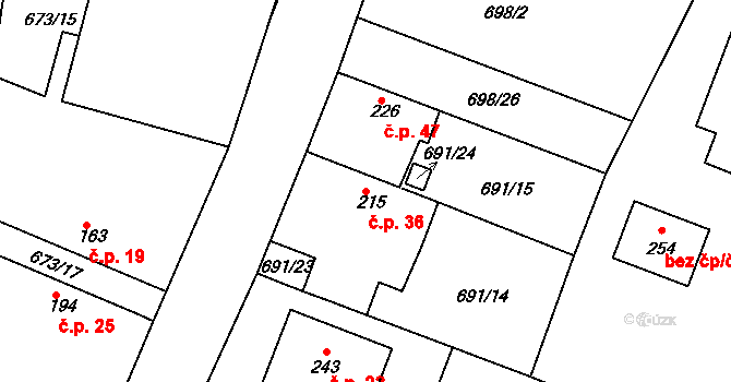 Oškobrh 36, Opolany na parcele st. 215 v KÚ Oškobrh, Katastrální mapa