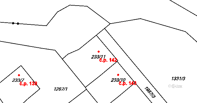 Dolní Maxov 142, Josefův Důl na parcele st. 233/11 v KÚ Dolní Maxov, Katastrální mapa