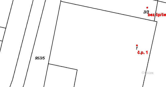 Rožďalovice 1 na parcele st. 1 v KÚ Rožďalovice, Katastrální mapa