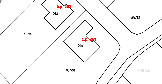 Bohutín 251 na parcele st. 548 v KÚ Bohutín, Katastrální mapa