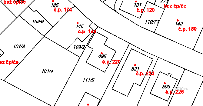 Horní Lomany 220, Františkovy Lázně na parcele st. 495 v KÚ Horní Lomany, Katastrální mapa