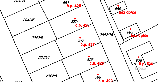 Lipov 427 na parcele st. 707 v KÚ Lipov, Katastrální mapa