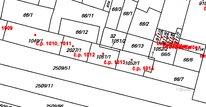 Kyjov 1013 na parcele st. 1051/1 v KÚ Kyjov, Katastrální mapa