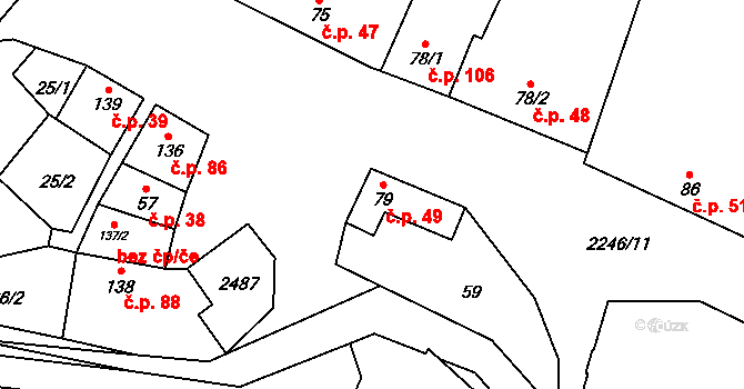 Troubky 49, Troubky-Zdislavice na parcele st. 79 v KÚ Troubky, Katastrální mapa