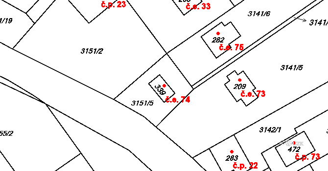 Podělusy 74, Týnec nad Sázavou na parcele st. 339 v KÚ Podělusy, Katastrální mapa