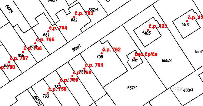Lomnice nad Popelkou 762 na parcele st. 759 v KÚ Lomnice nad Popelkou, Katastrální mapa