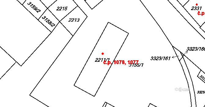 Mikulov 1077,1078 na parcele st. 2211/1 v KÚ Mikulov na Moravě, Katastrální mapa