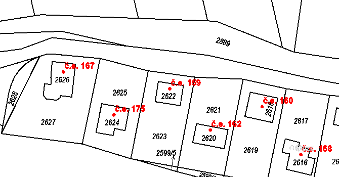 Hlubočky 159 na parcele st. 2622 v KÚ Hlubočky, Katastrální mapa